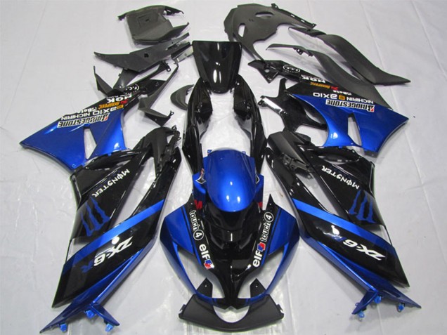 Carenado Moto Kawasaki ZX6R 2009-2012 - Azul Negro Brillante Elf Touch4 Monstruo Bridgestone
