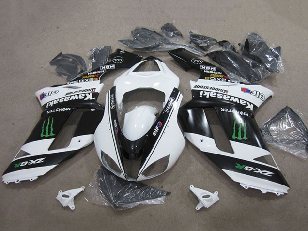 Carenado Moto Kawasaki ZX6R 2007-2008 - Negro Blanco Monstruo