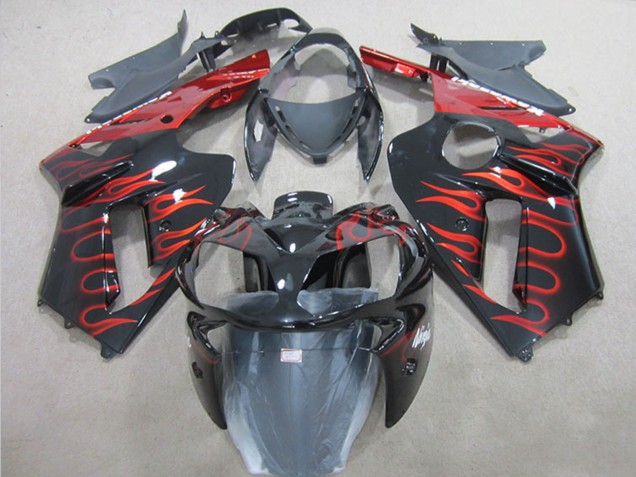 Carenados Moto Kawasaki ZX6R 2007-2008 - Negro Rojo Llama