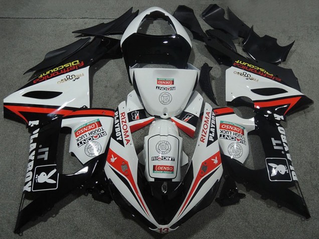 Carenado Moto Kawasaki ZX6R 2005-2006 - Blanco Negro Rojo Rizoma Playboy