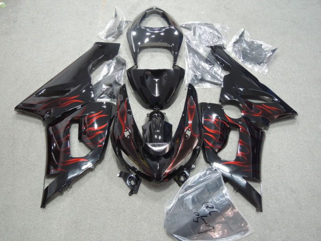 Carenado Moto Kawasaki ZX6R 2005-2006 - Negro Brillante Rojo Llama