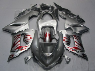 Carenado Moto Kawasaki ZX6R 2005-2006 - Plata Rojo Llama Ninja