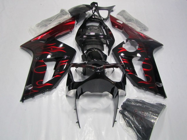 Carenados Moto Kawasaki ZX6R 2003-2004 - Negro Brillante Rojo Llama
