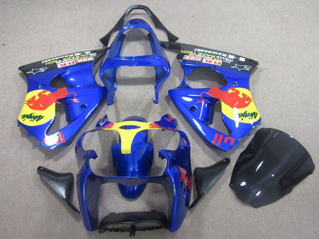 Carenado Moto Kawasaki ZX6R 2000-2002 - Azul Amarillo Rojo Bull