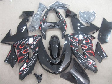 Carenado Moto Kawasaki ZX10R 2006-2007 - Negro Brillante Rojo Blanco Llama