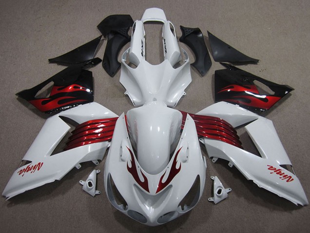 Carenado Moto Kawasaki ZX14R ZZR1400 2006-2011 - Blanco Rojo Negro