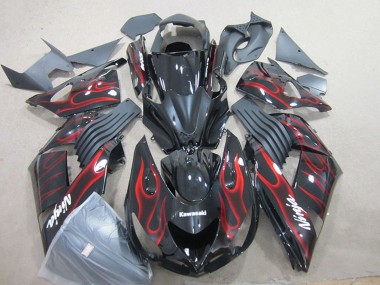 Carenados Moto Kawasaki ZX14R ZZR1400 2006-2011 - Negro Brillante Rojo Llama