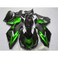 Carenado Moto Kawasaki ZX14R ZZR1400 2006-2011 - Negro Brillante Verde Raya