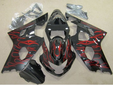 Carenado Moto Suzuki GSXR 600 2004-2005 - Negro Brillante Rojo Llama