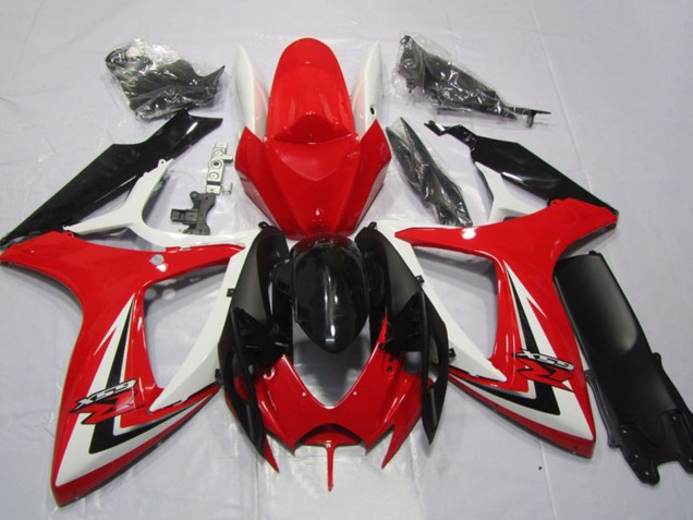 Carenado Moto Suzuki GSXR 600 2006-2007 - Blanco Rojo Negro Brillante Raya