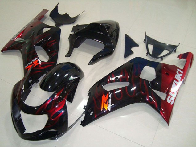 Carenado Moto Suzuki GSXR 750 2001-2003 - Negro Brillante Rojo Llama