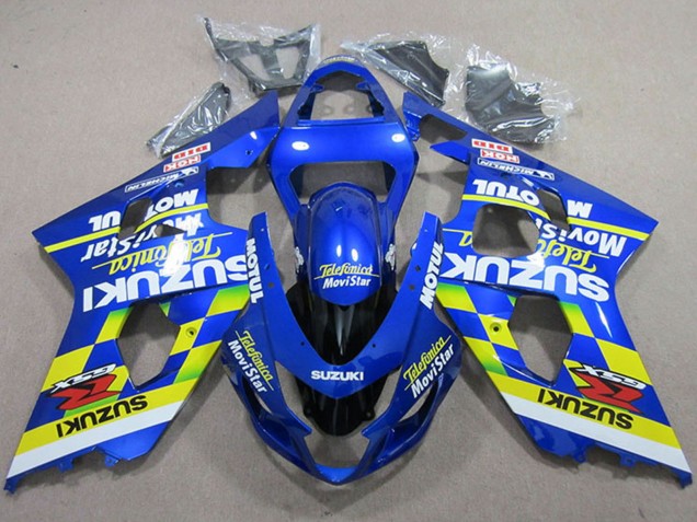 Carenado Moto Suzuki GSXR 750 2004-2005 - Azul Neon Amarillo Telefumica MoviStar Motul