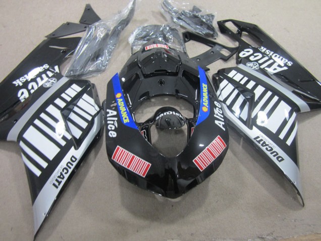 Carenado Moto Ducati 848 1098 1198 2007-2014 - Plata Rojo Azul Negro Brillante Alice