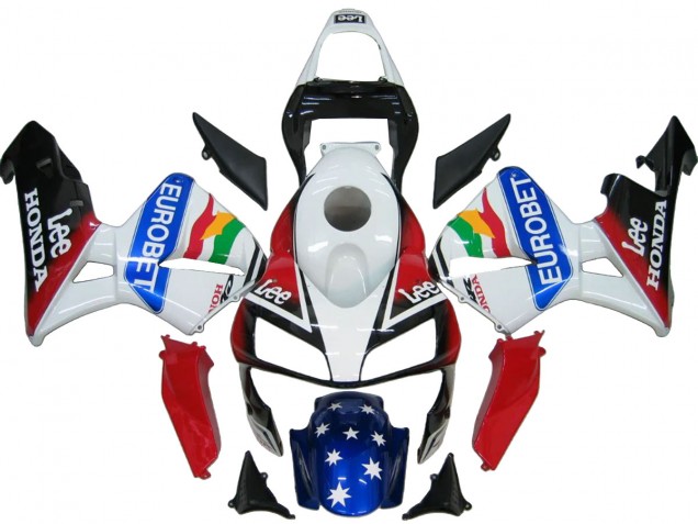 Carenados Moto Honda CBR600RR 2003-2004 - Blanco Rojo Azul Negro Brillante EuroBet