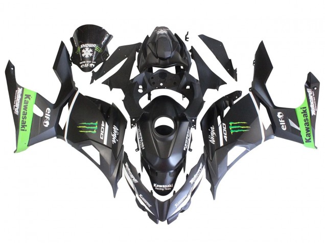 Carenado Moto Kawasaki EX400 2018-2024 - Negro Mate Verde Monstruo Showr Nieve