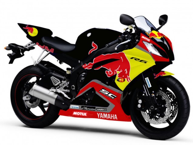 Carenado Moto Yamaha YZF R6 2006-2007 - Negro Brillante Amarillo Rojo Bull Motul