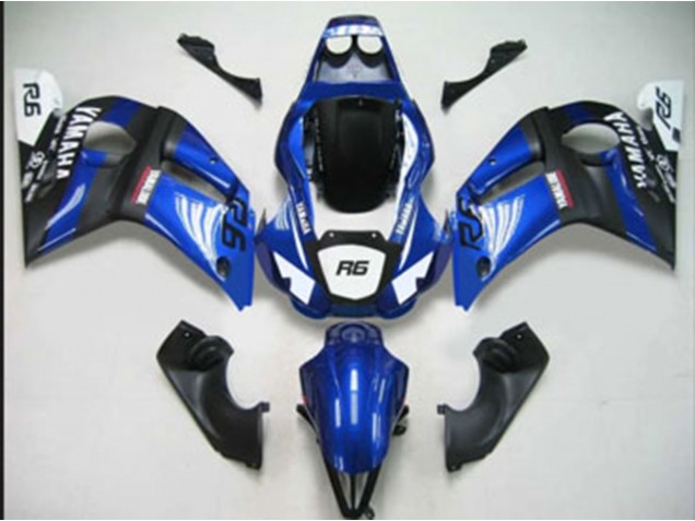 Carenado Moto Yamaha YZF 600 R6 1998-2002 - Azul Blanco Negro Mate